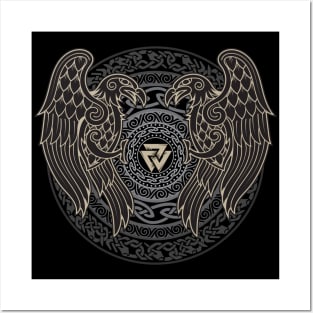 Ravens of Odin Norse Pagan Viking Raven Huginn and Muninn Valknut Posters and Art